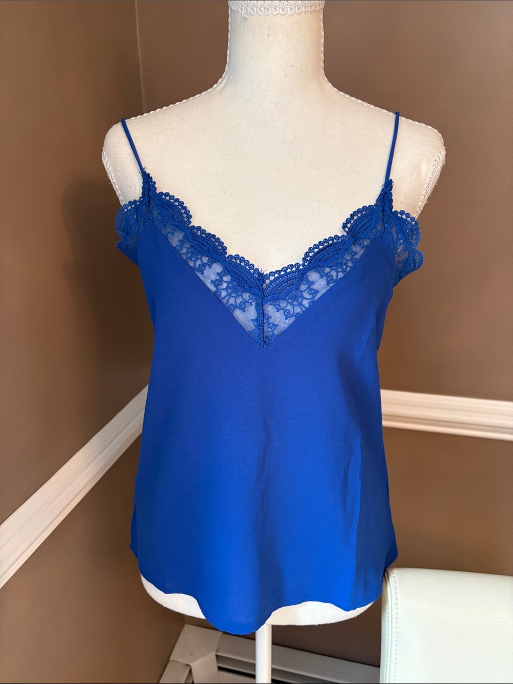 SHEIN Royal Blue Lace-Trim Spaghetti Strap Cami